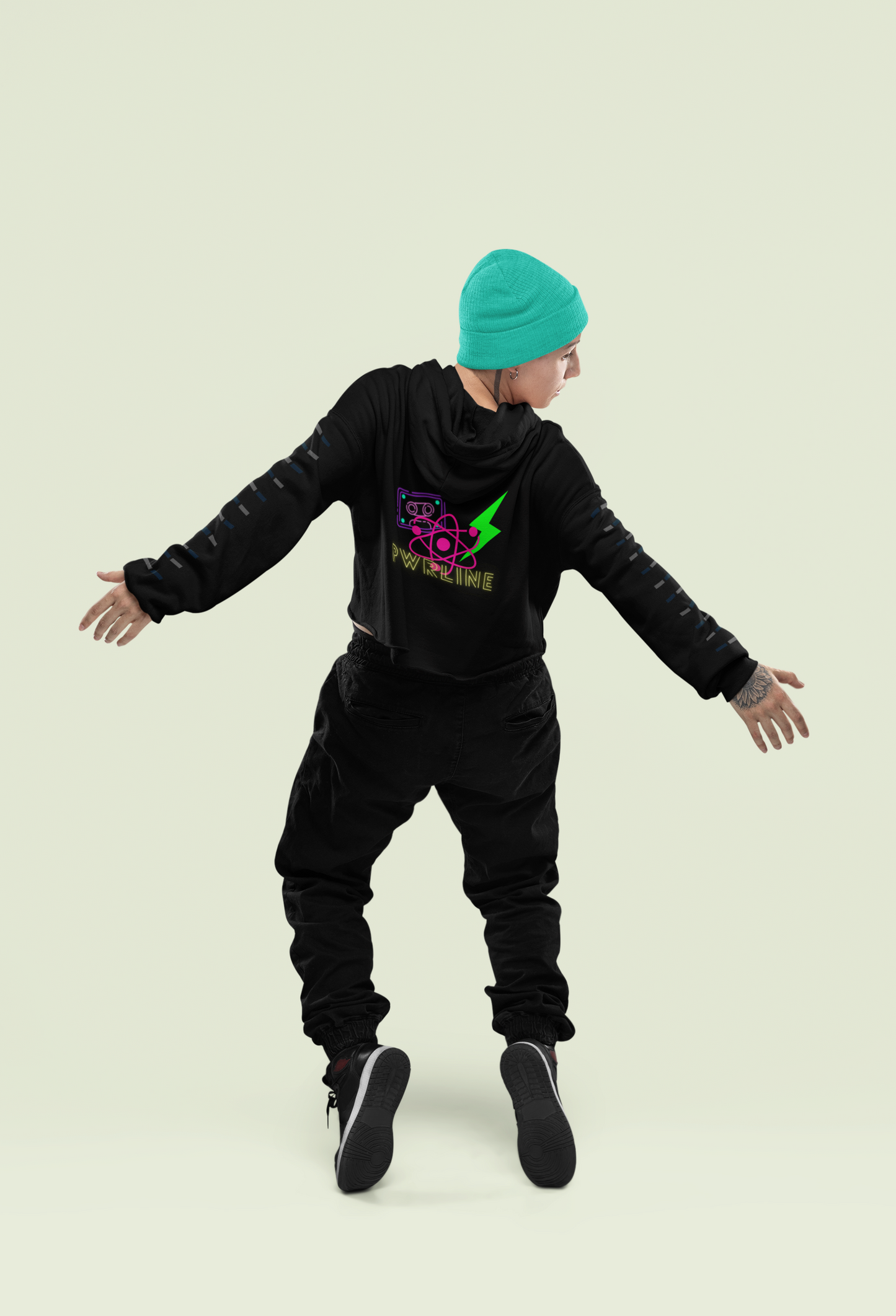 Retro Crop Hoodie with Neon Graphics